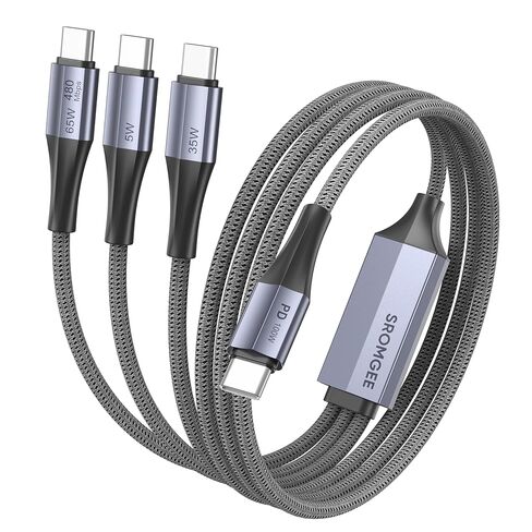 كابل شحن متعدد USB C إلى USB C 3 في 1 بطول 5 أقدام، كابل شحن سريع 100 وات USB-C مع 3 منافذ من النوع C لسلسلة iPhone 17/16/15، وSamsung Galaxy S25، وiPad، وMacBook Air/Pro، وLenovo in Kuwait