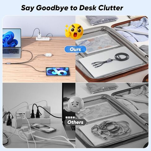 كابل شحن متعدد USB C إلى USB C 3 في 1 بطول 5 أقدام، كابل شحن سريع 100 وات USB-C مع 3 منافذ من النوع C لسلسلة iPhone 17/16/15، وSamsung Galaxy S25، وiPad، وMacBook Air/Pro، وLenovo in Kuwait