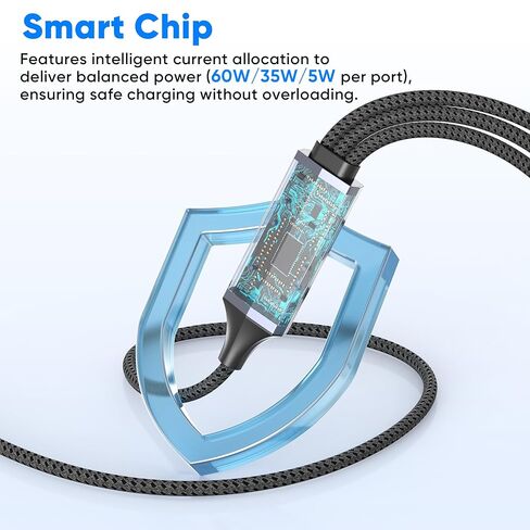 كابل شحن متعدد USB C إلى USB C 3 في 1 بطول 5 أقدام، كابل شحن سريع 100 وات USB-C مع 3 منافذ من النوع C لسلسلة iPhone 17/16/15، وSamsung Galaxy S25، وiPad، وMacBook Air/Pro، وLenovo in Kuwait