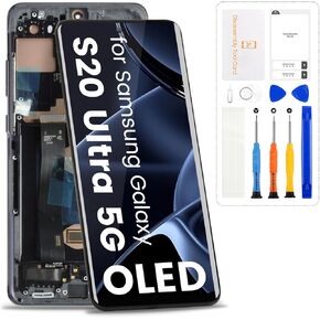 شاشة OLED بديلة لهاتف Samsung Galaxy S20 Ultra 5G لهاتف Samsung S20 Ultra G988 LCD SM-G988U SM-G988U1 G9880 مجموعة شاشة لمس رقمية مع إطار، أسود in Kuwait