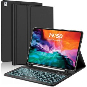 حافظة لوحة مفاتيح قابلة للفصل لجهاز iPad Pro مقاس 12.9 بوصة - غطاء فوليو ذكي قابل لإعادة الشحن بإضاءة خلفية بـ 7 ألوان مع حامل أقلام للجيل الأول والثاني (2015/2017)، كتابة بلوتوث للعمل والدراسة in Kuwait