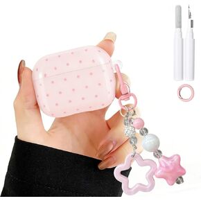 حافظة بيضاء منقطة باللون الأسود مع سلسلة مفاتيح لأجهزة AirPods الجيل الرابع، غطاء حماية أنيق فاخر وعصري للفتيات والنساء لأجهزة AirPods 4 in Kuwait