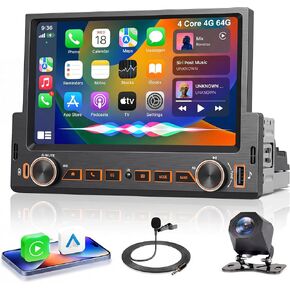 ستيريو سيارة 4G+64G Android Single Din، Carplay Android Auto، 5GWiFi GPS، 1 Din 7 بوصة تعمل باللمس، راديو بلوتوث ستيريو، كاميرا احتياطية، FM RDS USB، شحن من النوع C in Kuwait
