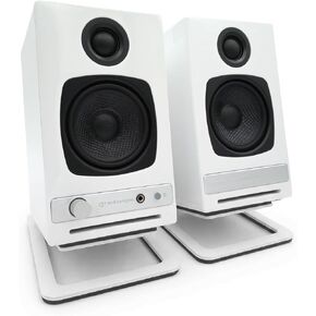 Audioengine A2 HD (HD3) White Speakers with DS1M White Metal Stands for Music Gaming Movies Studios Dorms Bedrooms Offices in Saudi Arabia