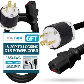 IronBox Electric - L6-30P to Locking C13 Power Cord - Rated for 10A, 250V - 18/3 AWG Jacket - Heavy Duty Extension Cable - Ideal for Generators, Servers, Data Centers & Industrial Equipment (6 feet) in Saudi Arabia