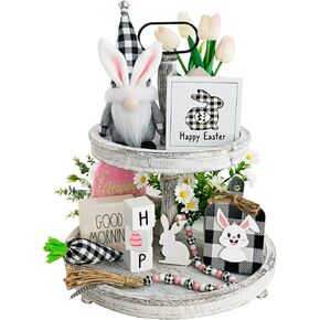 CRCZK Spring Easter Decorations, 6PCS Easter Bunny Gnome Tiered Tray Decor, Plush Bunny, Easter Gnome Plush, Spring Wood Signs, Flower Bead Garland, Easter Farmhouse Kitchen Table Decor in Kuwait