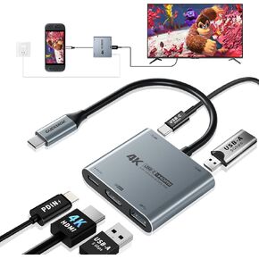 Guermok 4-in-1 Dual USB-C Display Hub, 4K@60Hz Video Output, PD 100W Input & USB 3.0 5Gbps, Compatible with AR Glasses, Switch 2, Laptops, Portable Monitors & Type-C Displays（Silver） in Saudi Arabia