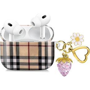 متوافق مع AirPod Pro الجيل الثاني / الأول، 2023/2022/2019، تأتي حافظة سماعة الأذن اللاسلكية المقاومة للصدمات المحمية بالكامل مع قلادة سلسلة مفاتيح لطيفة وجميلة على شكل فراولة (أزرق 1) in Kuwait