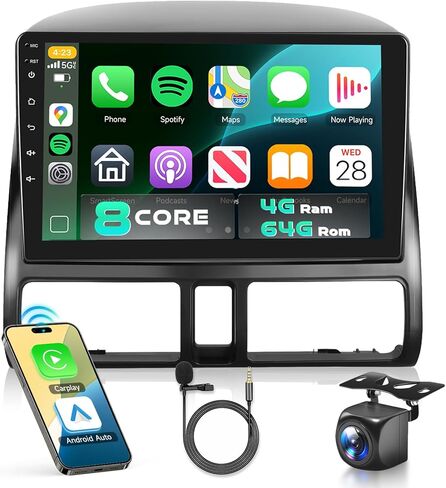 راديو ستيريو للسيارة 8 Core 6G+128G Android 15 لسيارة Honda CRV 2002-2006 Carplay اللاسلكي وAndroid Auto 9 بوصة HD 1080P IPS Sereen مع 5.0 بلوتوث 5 جيجا هرتز واي فاي GPS SWC FM/RDS كاميرا احتياطية لراديو in Kuwait