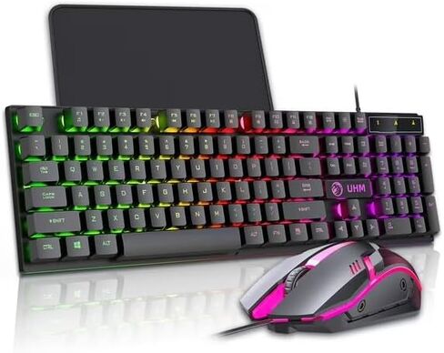 مجموعة لوحة مفاتيح وماوس للألعاب، 104 مفتاح سلكي كامل الحجم، بإضاءة خلفية RGB، لنظام التشغيل Windows وMac OS سطح المكتب/الكمبيوتر المحمول/الكمبيوتر الشخصي in Kuwait