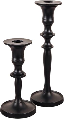 Rely+ Black Matte Metal Candle Holders for Taper Candlestick Set of 2 8" & 5.5" Tall Decorations for Home Table Centerpiece for Wedding, Parties, Dinners, Decorations in Saudi Arabia