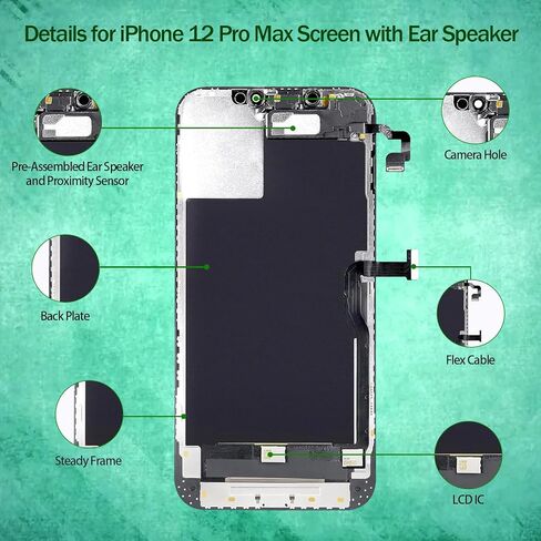 استبدال شاشة LCD لهاتف iPhone 12 Pro Max مع مستشعر القرب ومكبر الصوت ثلاثي الأبعاد ومجموعة محول رقمي بشاشة تعمل باللمس مع أدوات إصلاح 6.7 بوصة A2342 A2410 A2411 A2412 in Kuwait