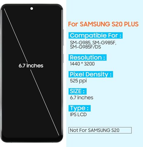 لهاتف Samsung Galaxy S20 Plus 5G شاشة LCD بديلة لشاشة Samsung S20+ مع إطار لشاشة Samsung S20 Plus LCD تعمل باللمس محول رقمي SM-G985U SM-G985W SM-G986U SM-G986W in Kuwait