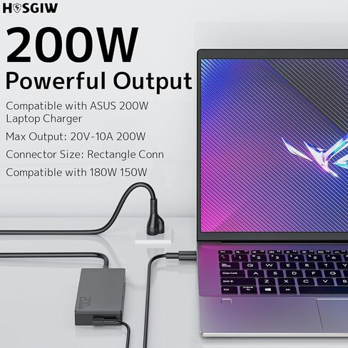 شاحن 200 وات مناسب لأجهزة الكمبيوتر المحمول Asus ROG Zephyrus/TUF للألعاب G14 G16 A14 A16 2024 2025 GA605 GU605 GA403؛ ProArt P16 PX13 H7606 HN7306 GU605 GU605M GA605W GA605 GU605MY GU605MZ ADP-200JB K محول الطاقة in Kuwait