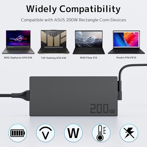 شاحن 200 وات مناسب لأجهزة الكمبيوتر المحمول Asus ROG Zephyrus/TUF للألعاب G14 G16 A14 A16 2024 2025 GA605 GU605 GA403؛ ProArt P16 PX13 H7606 HN7306 GU605 GU605M GA605W GA605 GU605MY GU605MZ ADP-200JB K محول الطاقة in Kuwait