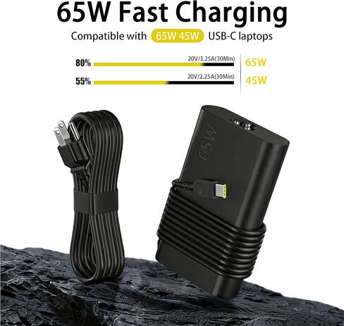 شاحن كمبيوتر محمول USB C عالمي بقدرة 65 وات متوافق مع LenovoThinkpad/Yoga/Chromebook/ThinkBook محول طاقة سريع الشحن من النوع C in Kuwait