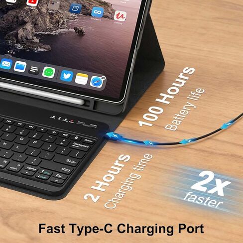 حافظة لوحة مفاتيح قابلة للفصل لجهاز iPad Pro مقاس 12.9 بوصة - غطاء فوليو ذكي قابل لإعادة الشحن بإضاءة خلفية بـ 7 ألوان مع حامل أقلام للجيل الأول والثاني (2015/2017)، كتابة بلوتوث للعمل والدراسة in Kuwait