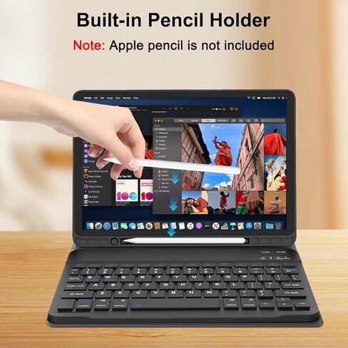 حافظة لوحة مفاتيح قابلة للفصل لجهاز iPad Pro مقاس 12.9 بوصة - غطاء فوليو ذكي قابل لإعادة الشحن بإضاءة خلفية بـ 7 ألوان مع حامل أقلام للجيل الأول والثاني (2015/2017)، كتابة بلوتوث للعمل والدراسة in Kuwait