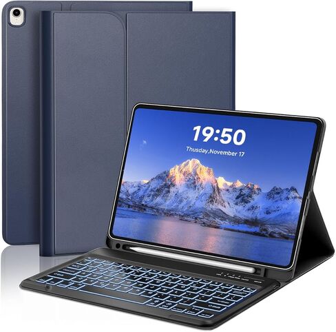 حافظة لوحة مفاتيح قابلة للفصل لجهاز iPad Pro مقاس 12.9 بوصة - غطاء فوليو ذكي قابل لإعادة الشحن بإضاءة خلفية بـ 7 ألوان مع حامل أقلام للجيل الأول والثاني (2015/2017)، كتابة بلوتوث للعمل والدراسة in Kuwait