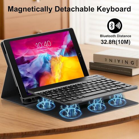 حافظة لوحة مفاتيح قابلة للفصل لجهاز iPad Pro مقاس 12.9 بوصة - غطاء فوليو ذكي قابل لإعادة الشحن بإضاءة خلفية بـ 7 ألوان مع حامل أقلام للجيل الأول والثاني (2015/2017)، كتابة بلوتوث للعمل والدراسة in Kuwait
