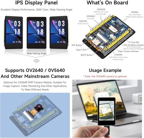 Waveshare RP2350 2inch Capacitive Touch Display Development Board,240×320 Pixels, IPS Panel, 262K Color, Onboard Camera Interface in Kuwait
