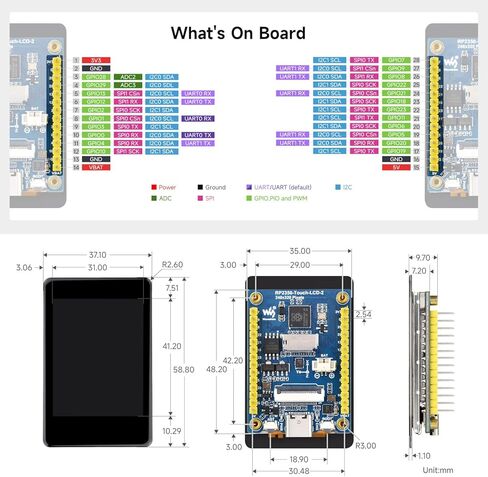 Waveshare RP2350 2inch Capacitive Touch Display Development Board,240×320 Pixels, IPS Panel, 262K Color, Onboard Camera Interface in Kuwait