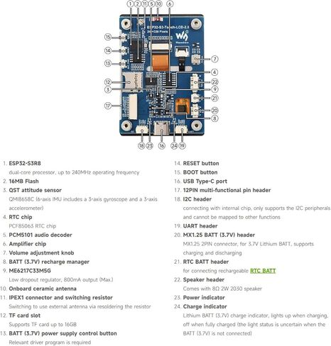 Waveshare ESP32-S3 لوحة تطوير العرض 2.8 بوصة، 240 × 320، IPS، معالج ثنائي النواة 32 بت LX7، تردد يصل إلى 240 ميجاهرتز، يدعم WiFi وBluetooth، بدون وظيفة اللمس in Kuwait
