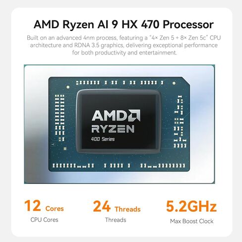 Beelink SER10 MAX Mini PC, AMD Ryzen AI 9 HX470 (12C/24T, up to 5.2 GHz), 32G DDR5 1TB SSD Mini Desktop Computer, WIFI-6/BT5.2/10G LAN, Mini Gaming PC Support HDMI +DP +USB4 Triple-Display in Kuwait