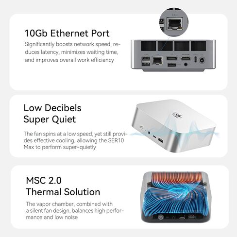 Beelink SER10 MAX Mini PC, AMD Ryzen AI 9 HX470 (12C/24T, up to 5.2 GHz), 32G DDR5 1TB SSD Mini Desktop Computer, WIFI-6/BT5.2/10G LAN, Mini Gaming PC Support HDMI +DP +USB4 Triple-Display in Kuwait