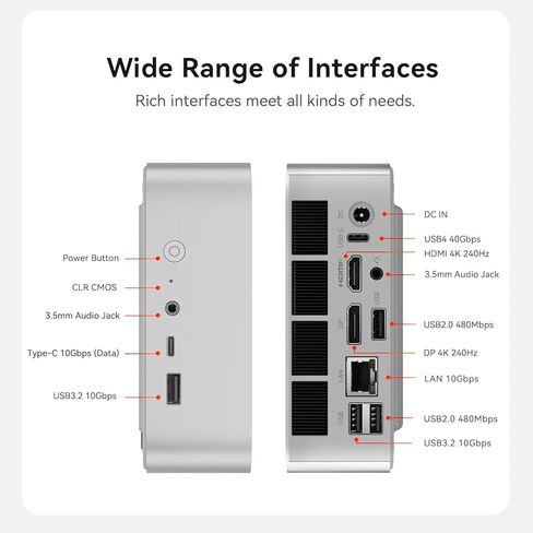 Beelink SER10 MAX Mini PC, AMD Ryzen AI 9 HX470 (12C/24T, up to 5.2 GHz), 32G DDR5 1TB SSD Mini Desktop Computer, WIFI-6/BT5.2/10G LAN, Mini Gaming PC Support HDMI +DP +USB4 Triple-Display in Kuwait