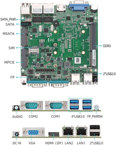 كمبيوتر صناعي صغير بدون مروحة 5200U، بدون ذاكرة وصول عشوائي، بدون SSD، جيجابت إيثرنت، شاشة مزدوجة HD VGA، 2 RS232 COM، شبكة WiFi مزدوجة النطاق، فتحة بطاقة SIM، كمبيوتر صغير Win 10 in Kuwait