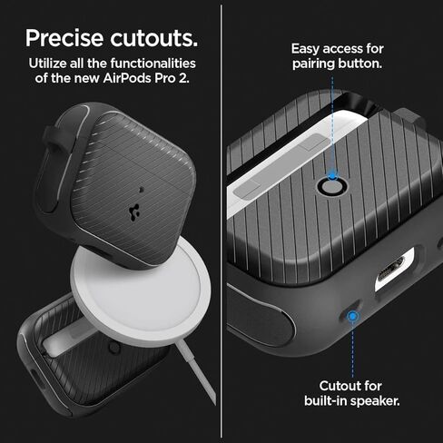 Spigen Mag Armor Case and Lanyard with Carabiner Designed for AirPods Pro 2nd Generation Case (2022) - Black in Kuwait