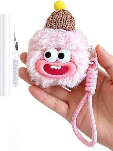 Fluffy Plush Kawaii Case for AirPods Pro & Pro 2, Cute Girly Pink Heart Shaped Soft Fuzzy Cover with Cleaning Kit, Shockproof Protective Case for Women Girls Teens, Sweet Birthday Gift in Kuwait