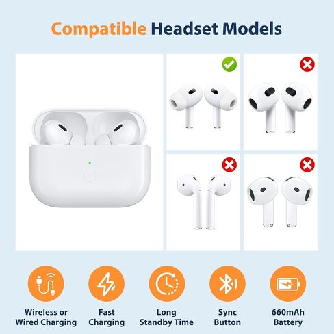 حافظة شحن لاسلكية بديلة لـ Airpod Pro، حافظة شحن متوافقة مع Air Pod Pro الجيل الأول والثاني، استبدال علبة شاحن Airpods Pro 1&2، اقتران بلوتوث (Light-Ning) in Kuwait
