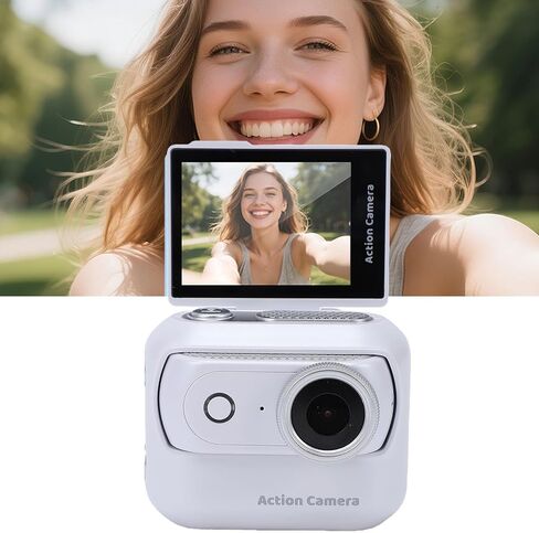 Diyeeni Flip Screen Action Camera, 4K Magnetic Mini Camera, Detachable Wireless Sports with Dual Battery for Vlogging Cycling Skiing (White) in Kuwait