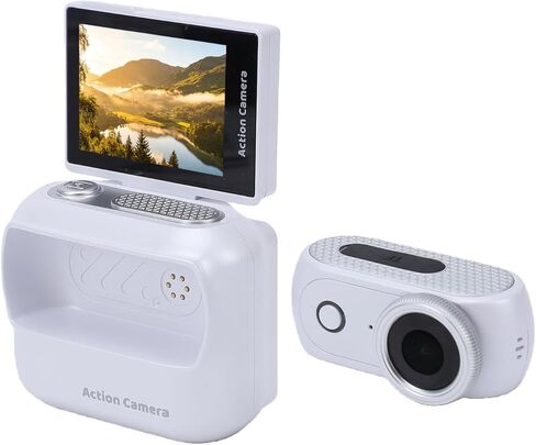 Diyeeni Flip Screen Action Camera, 4K Magnetic Mini Camera, Detachable Wireless Sports with Dual Battery for Vlogging Cycling Skiing (White) in Kuwait