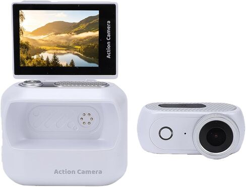 Diyeeni Flip Screen Action Camera, 4K Magnetic Mini Camera, Detachable Wireless Sports with Dual Battery for Vlogging Cycling Skiing (White) in Kuwait