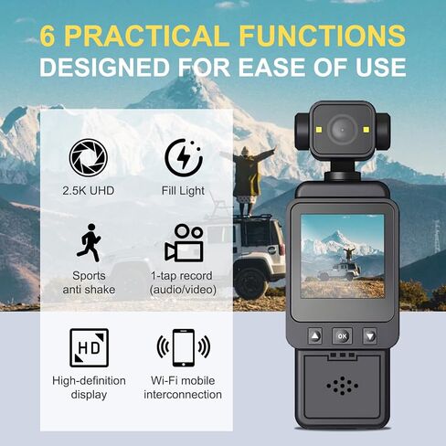 2.5K Body Cameras with Audio and Video Recording, Handheld Pocket Camera with WiFi, 6HR Battery, Mini Vlogging Camera for Travel, Sports, Work Records, Covert Recording. (64G) in Kuwait