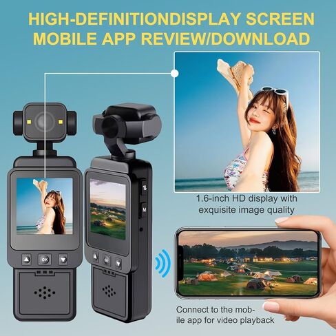 2.5K Body Cameras with Audio and Video Recording, Handheld Pocket Camera with WiFi, 6HR Battery, Mini Vlogging Camera for Travel, Sports, Work Records, Covert Recording. (64G) in Kuwait