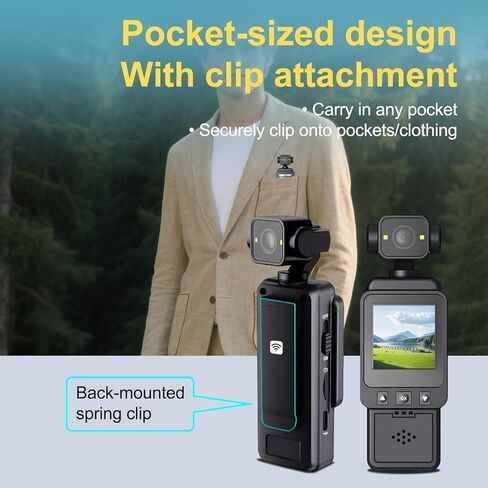 2.5K Body Cameras with Audio and Video Recording, Handheld Pocket Camera with WiFi, 6HR Battery, Mini Vlogging Camera for Travel, Sports, Work Records, Covert Recording. (64G) in Kuwait