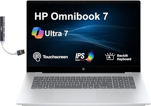 HP Omnibook 7 AI Powered Laptop 17.3" Touchscreen IPS FHD Display (Intel Ultra 7-258V, 32GB LPDDR5X, 1TB PCIe SSD, Intel Arc 140V, Thunderbolt 4, Backlit KB, Win 11 Pro) w/Dockztorm Hub in Kuwait