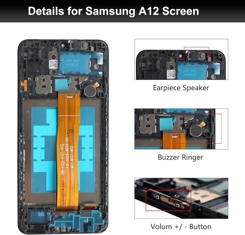 استبدال شاشة Samsung Galaxy A12 مع سماعة الأذن وزر الصوت الجانبي ووحدة محرك الاهتزاز مع إطار A125 A127 LCD تعمل باللمس محول الأرقام الجمعية إصلاح أطقم 6.5 بوصة in Kuwait