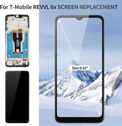لاستبدال شاشة REVVL 6X لشاشة LCD REVVL 6X 5g TMRV065G محول رقمي لشاشة T-Mobile REVVL 6X 5g طقم إصلاح اللمس مع إطار أسود in Kuwait