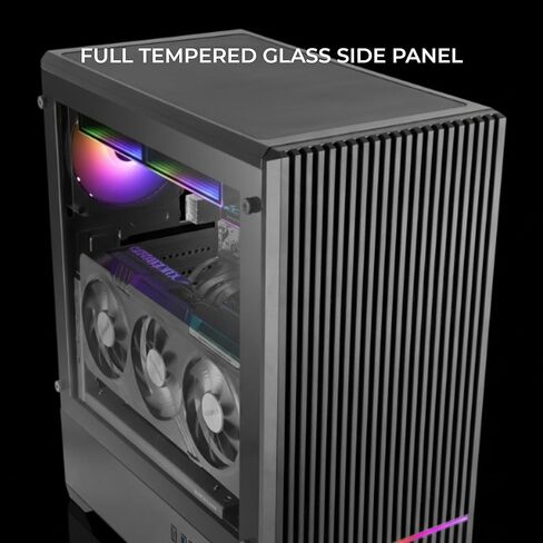 Mars Gaming MC-Quantum, ATX Gaming PC Case, Mesh Front with ARGB LED Strips, Full Side Tempered Glass, 4 x FDB 120 mm Fans, Support for Liquid Cooling up to 240 mm, USB-C, Black in Kuwait