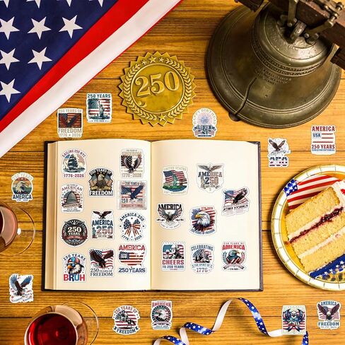 USA 250th Anniversary Stickers 55 Pcs Patriotic American Flag Vinyl Decals Waterproof for Car Laptop Water Bottle Tumbler 1776-2026 Independence Day Semiquincentennial Decoration in Kuwait