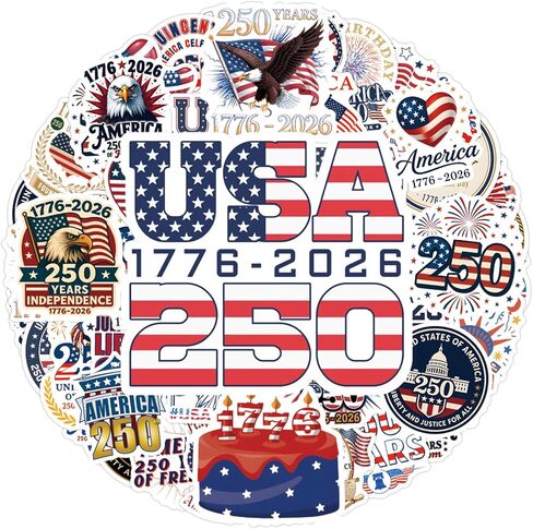 USA 250th Anniversary Stickers 55 Pcs Patriotic American Flag Vinyl Decals Waterproof for Car Laptop Water Bottle Tumbler 1776-2026 Independence Day Semiquincentennial Decoration in Kuwait
