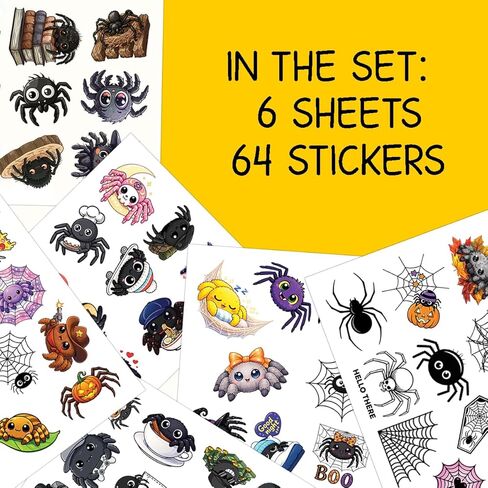64PCS Spider Stickers – Cute Spooky Animal Vinyl Waterproof Stickers for Scrapbook, Journal, Laptop, Water Bottle in Kuwait