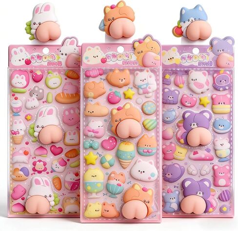 Cute Puffy Stickers,Kawaii 3D Bubble Foam Sticker,Puff Squishies Bear Bunny Stickers,for Phone Case Notebook DIY, Tiny DIY Sticker for Scrapbooks Laptops Water Bottles(Random one) in Kuwait