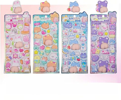Cute Puffy Stickers,Kawaii 3D Bubble Foam Sticker,Puff Squishies Bear Bunny Stickers,for Phone Case Notebook DIY, Tiny DIY Sticker for Scrapbooks Laptops Water Bottles(Random one) in Kuwait