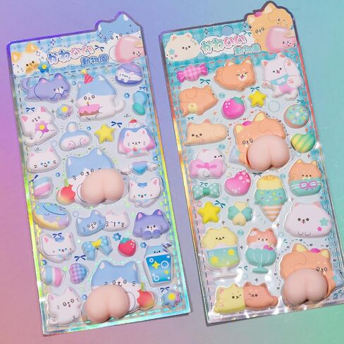 Cute Puffy Stickers,Kawaii 3D Bubble Foam Sticker,Puff Squishies Bear Bunny Stickers,for Phone Case Notebook DIY, Tiny DIY Sticker for Scrapbooks Laptops Water Bottles(Random one) in Kuwait